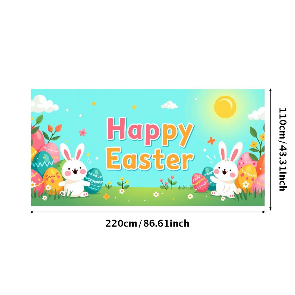 Happy Easter Backdrop Banner Easter Egg Bunnies Photography Prop Decorations Garden Party Supplies Background Spring Decor