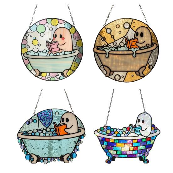 Bath-Time Ghost Reader Ornaments Cute Ghost Reading Book in A