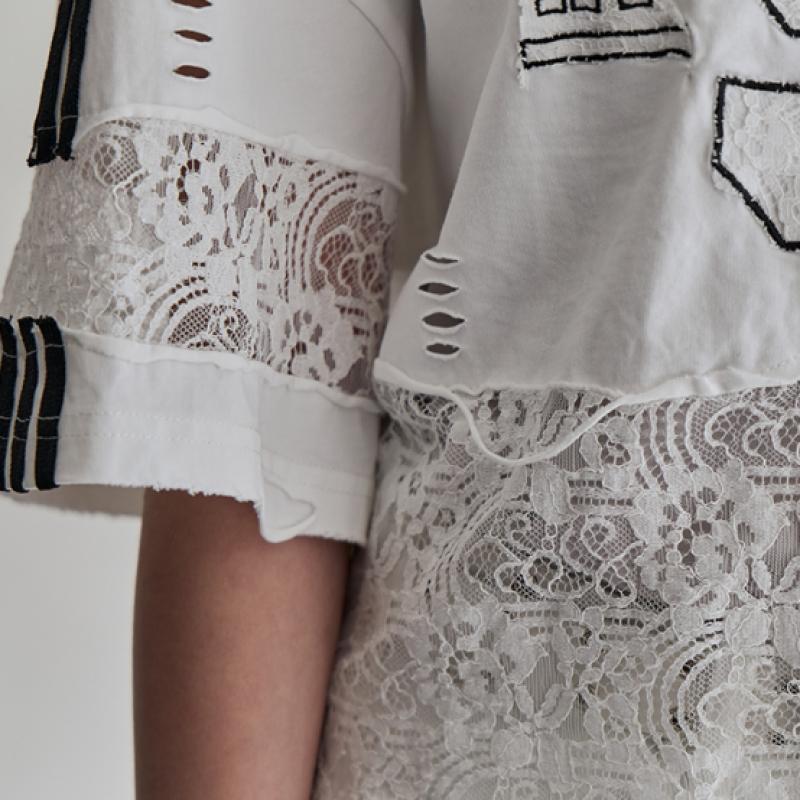 Maxza Oversized Lace Colorblock Damage T shirT zf06qT045na