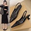 Fashion Hot Selling 2025 Pointed Toe High Heels Women's Thin Heel Large Size Summer  Sexy Rivet Buckle Middle Heel Headed Sandals Women