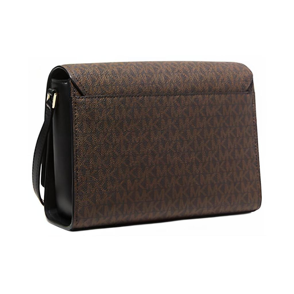 Michael Kors Mk Mimi Monogram Cutout Metal Logo Flap Coated Canvas Shoulder Crossbody Bag Medium Women bags Brown Black 35T2G8IM2B-BROWN/BLK