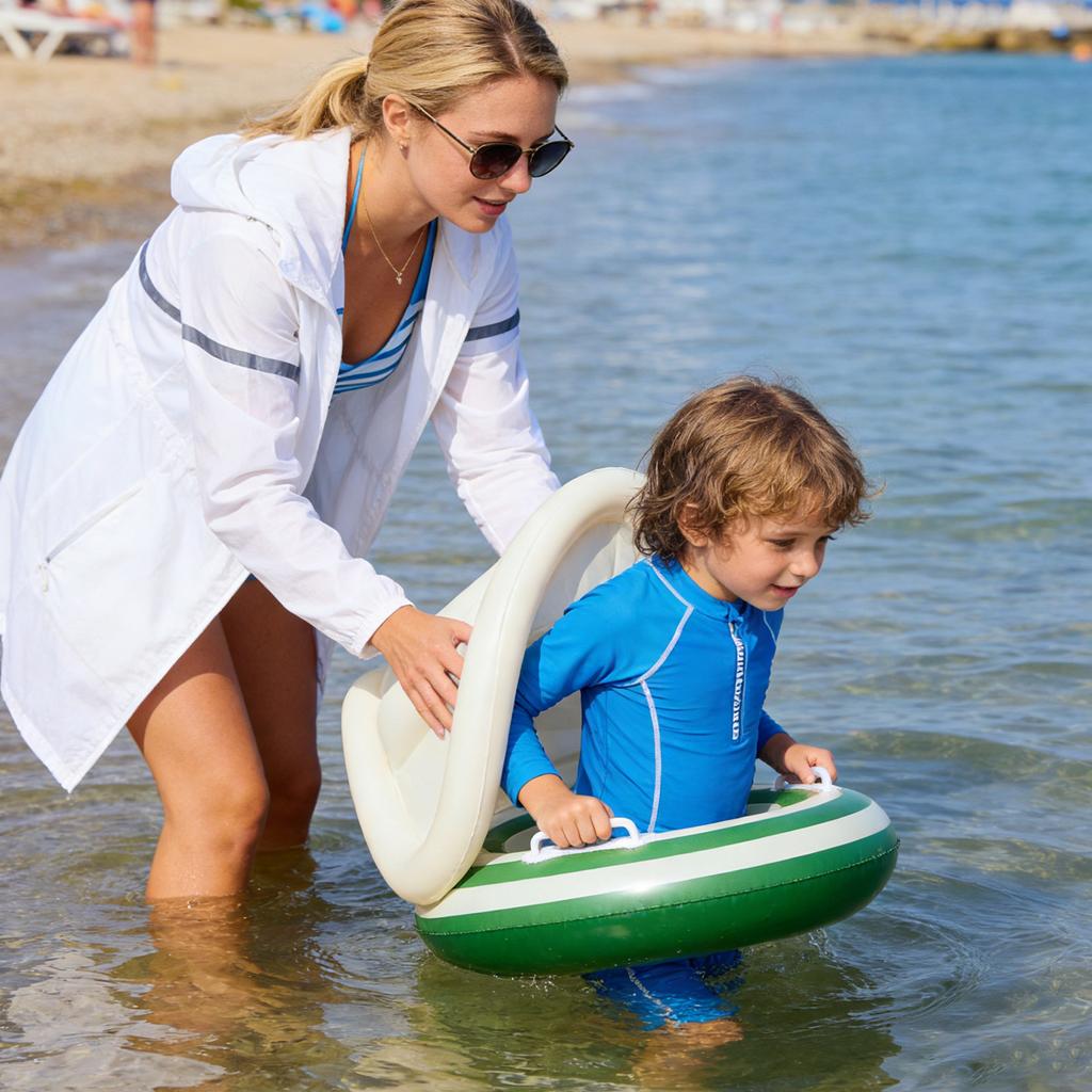 Inflatable Baby Swim Ring with Removable Sunshade Canopy Adjustable Design for Water Safety and Comfort Suitable for Pool and Beach Use