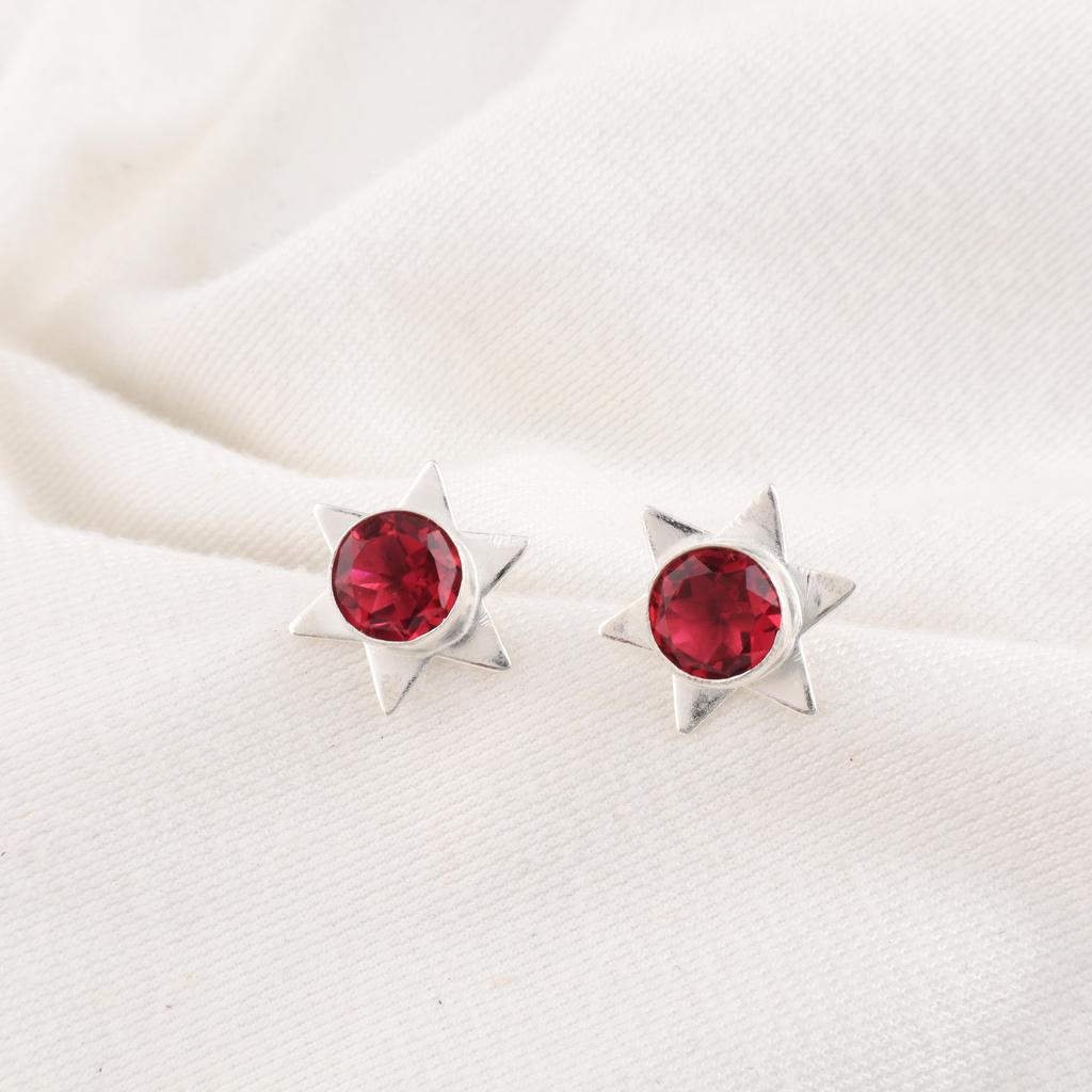 Red Garnet Earrings , Handmade Charming Jewelry , 925 Solid Sterling Silver Stud Earrings,, Gift For Him Gemstone Jewelry