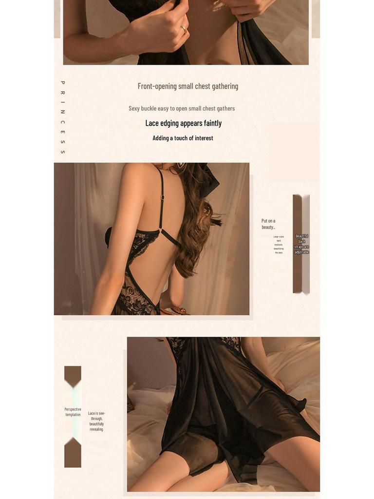 Lan Gui Fang Plus Size Sexy Lace Slit Nightgown - See-Through Mesh Suspender 2823