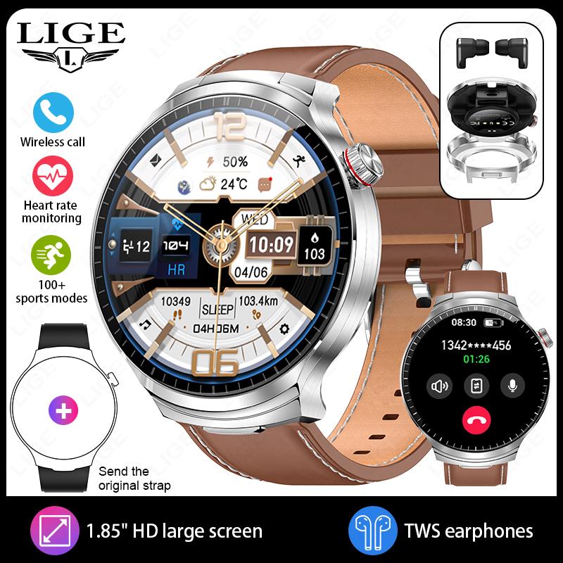 TWS 2 In 1 Headset Smart Watch 1.85" HD Wireless Bluetooth Calling Health Monitor Sports Fitness Watches With Headphones