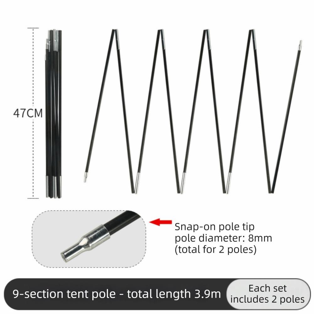 2Pcs Black Camping Tent Poles Fiberglass Tent Pole Replacement Kit Awning Setup