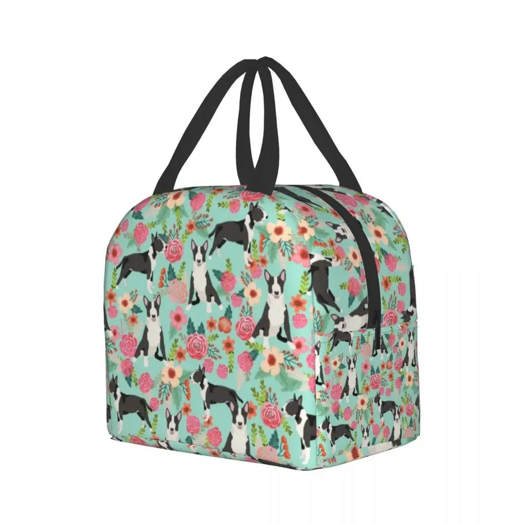Bull Terrier With Flowers Lunch Box for Women Kids Multifunction Pet Dog Cooler Thermal Food Insulated Lunch Bag Office Work