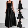 Summer Women's Dress Elegant Square Neck Long Dress Sleeveless Camisole Women's Dress Casual Solid Color Women's Long Dress