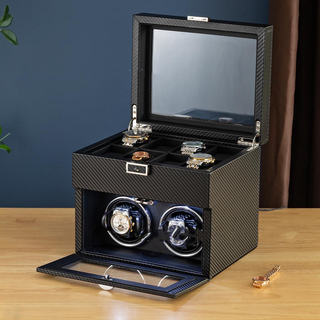 New Watch Winders for Mechanical Watches Automatic Rotator Holder Double Layer Black Cabinet Storage Box Display Box Quiet