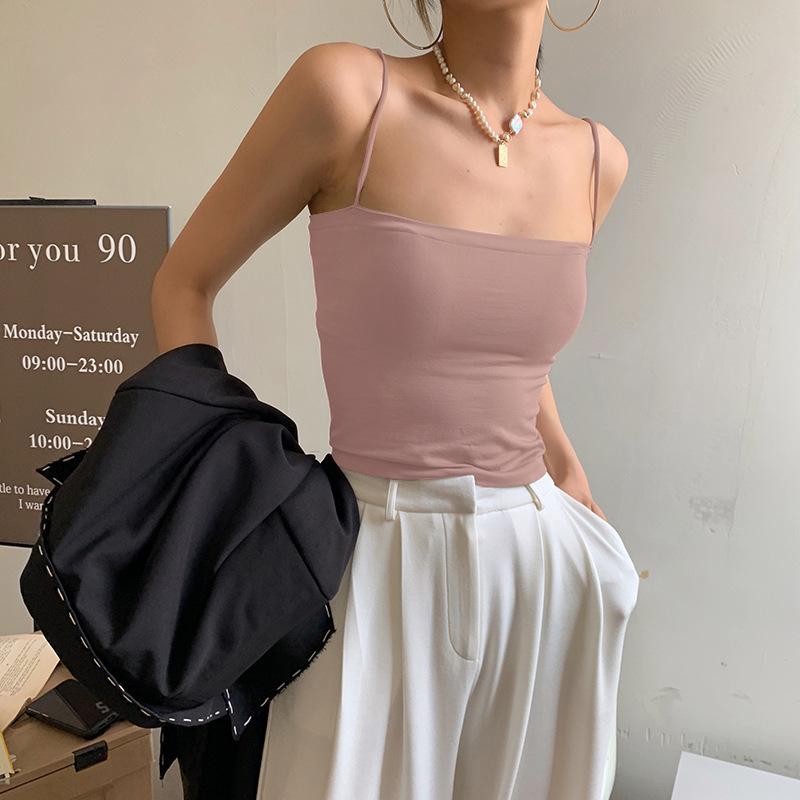 

Летний жилет без рукавов в стиле BM - женский топ-труба с накладкой на грудь и стильным дизайном спины Short розовый