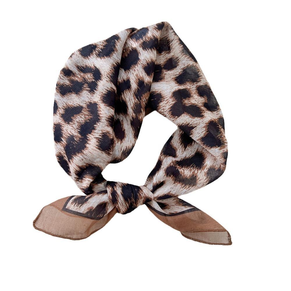 55 Leopard Print Cotton And Linen Silk Scarf Women'S Small Square Scarf Neck Protection Headscarf Decorative Scarf Fashionable Foreign Style Scarf