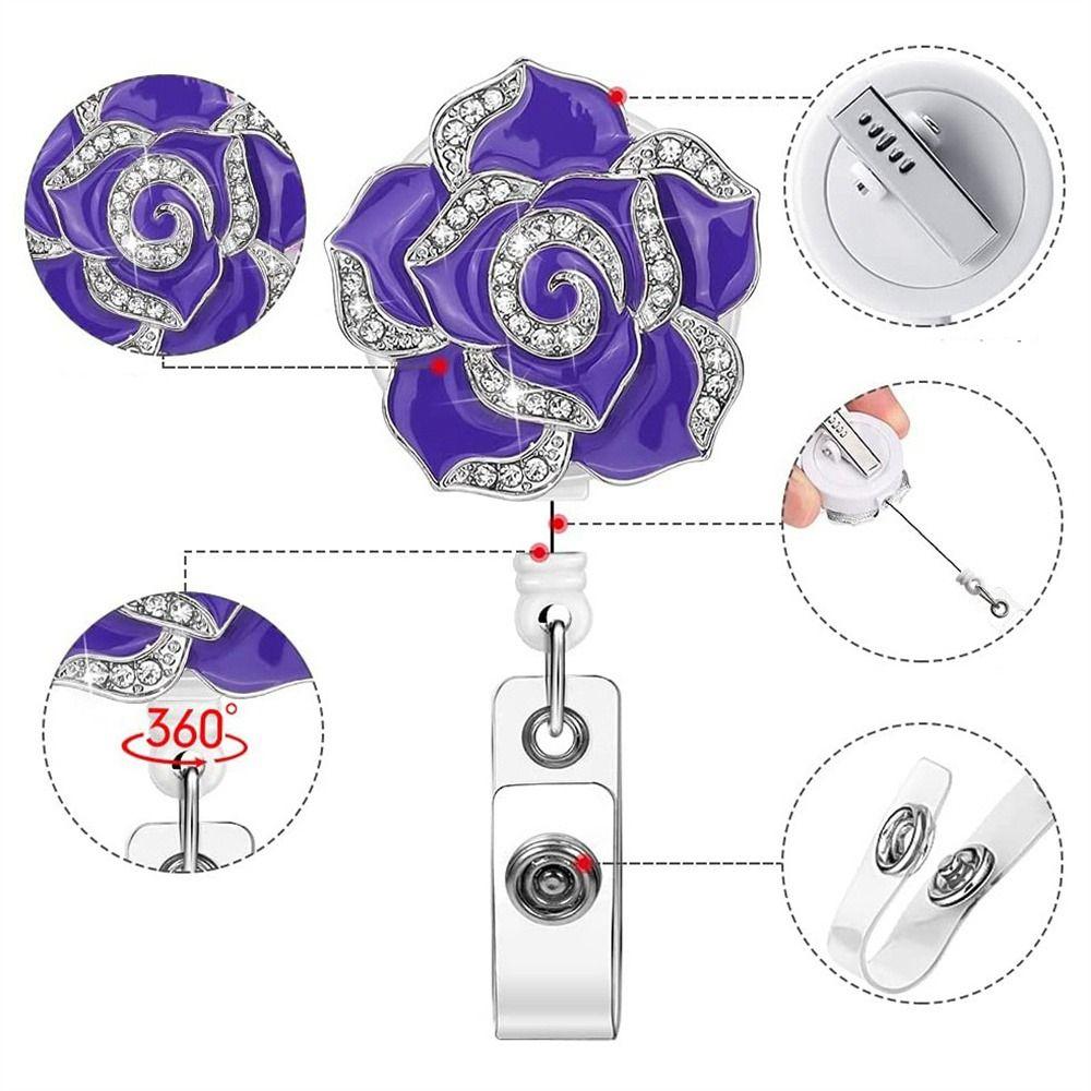 Flower ID Card Badge Clip  Badge Reel Certificate Clasp Badge Holder Retractable Badge Reel