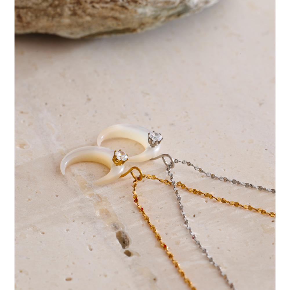 Eetit Waterproof Shell Zircon Moon Chic Necklace Pendant Stylish Unique PVD Plated Charm Delicate Korean Jewelry Wholesale
