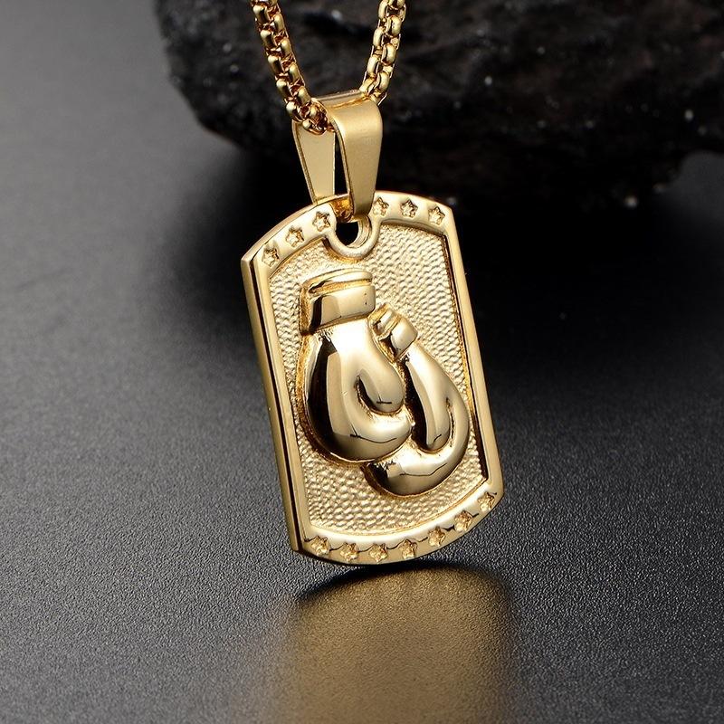 Mens Stainless Steel Boxing Gloves Pendant Fashionable Hip Hop Punk Rock Necklace