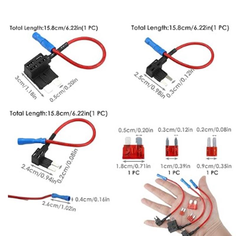 2Pcs 12V Fuse Holder Add-A-Circuit Tap Adapter Micro2 Mini Small Standard Atm Auto Fuse With