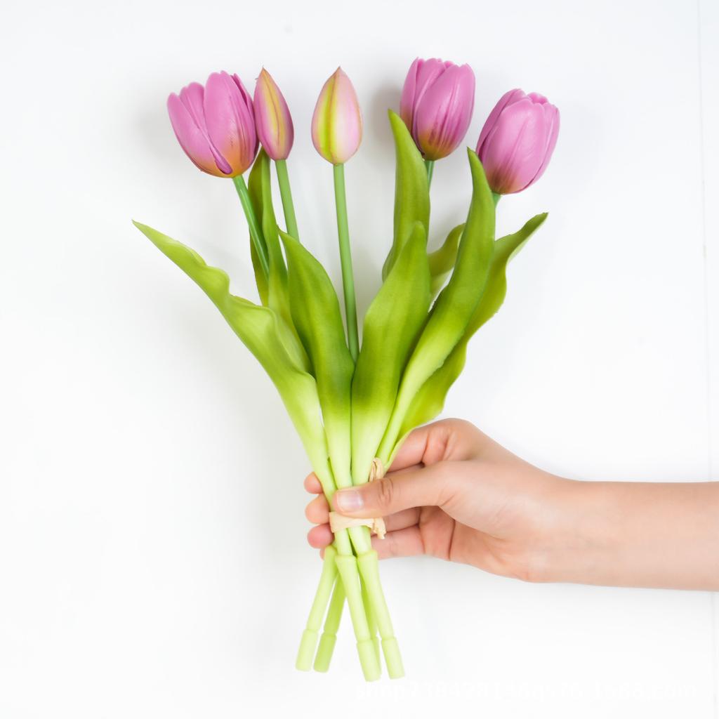 Short Soft Rubber Tulip Bouquet, Home Hotel Bedroom Decoration Flower Arrangement, Home, Simulated Flower