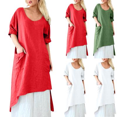 Women's Versatile Irregular Hem Loose Casual Pullover Seven Sleeve Dresses