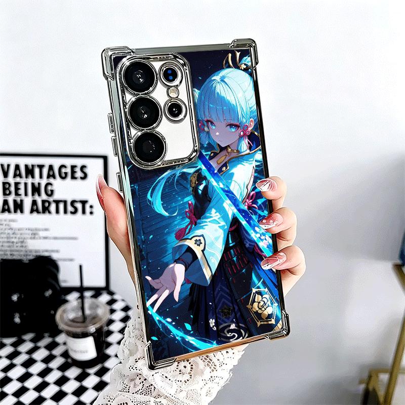 Genshin Impact Kamisato Ayaka Plating Phone Case For Samsung Galaxy S24 S25 FE S26 Edge S23 Ultra S22 S21 Plus S20 Anti-Fall Air