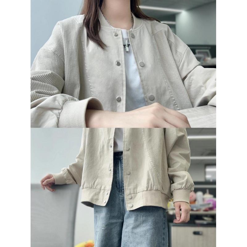 Dámská retro manšestrová patchworková baseballová bunda - Volný ležérní střih na raný podzim a jaro