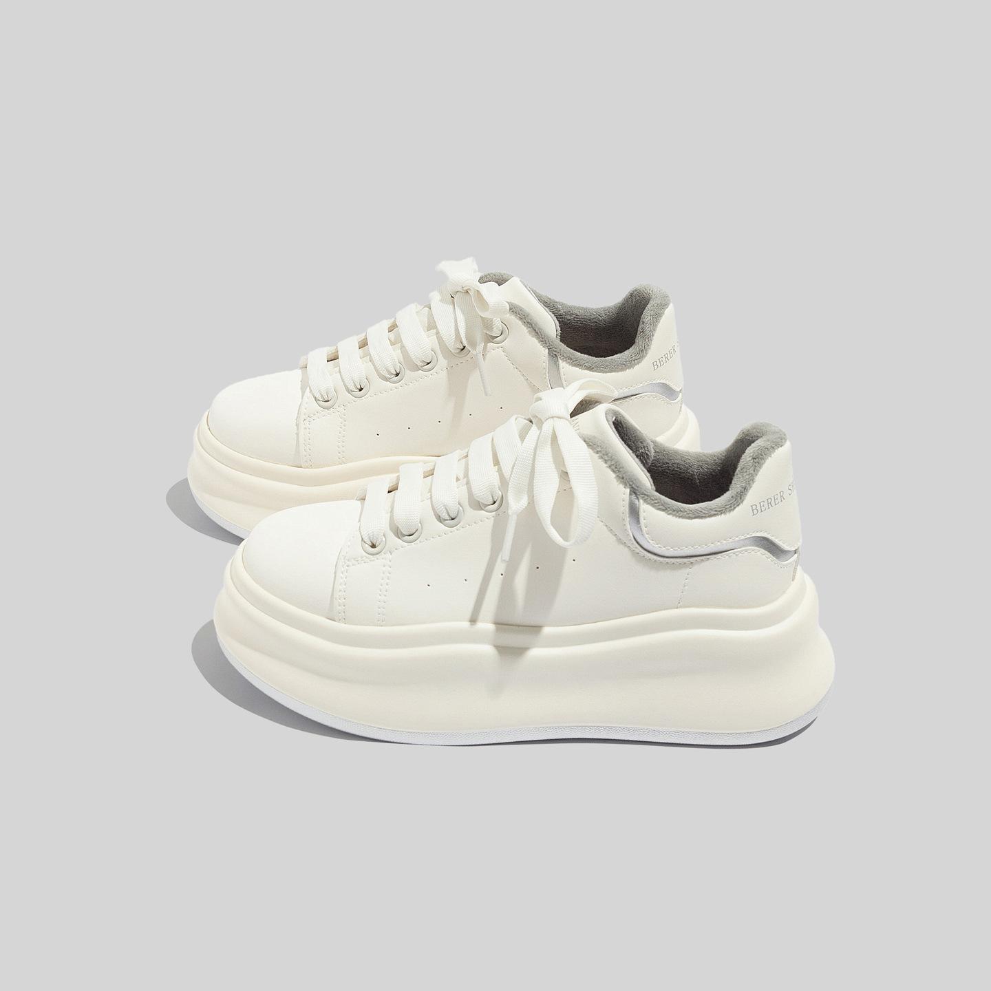 

Thick-soled and Fleece-lined Women s New Style Women s Height-increasing Casual Cotton Shoes 40 срібний/бежевий