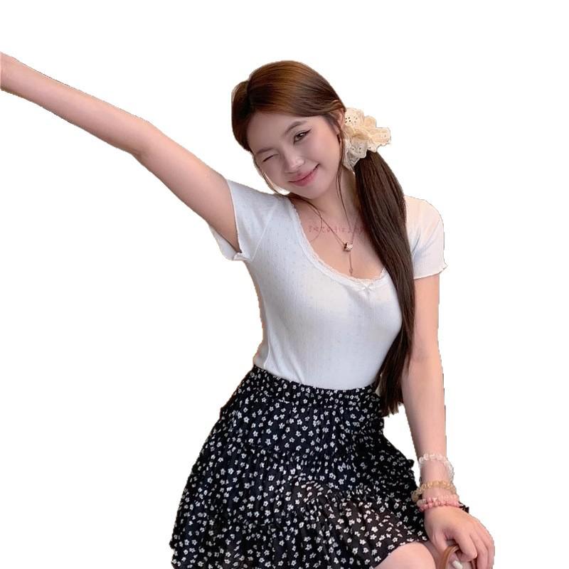 Women's Black Floral High-Waisted A-Line Skirt - Slimming Summer Cake Design for Petite