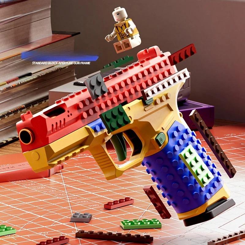 Construction Block Pistol Continuous Firing Plaything Gun Shell Throwing Airsoft Blowback Empty Hanging Outdoor Cs Weapon For Young Boys Adult