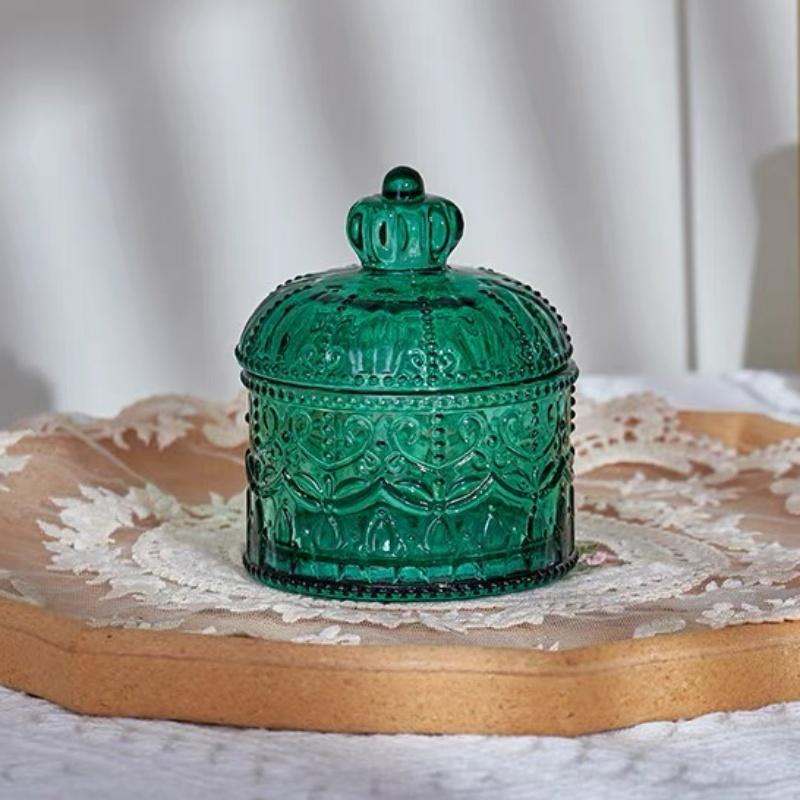 Barattolo portaoggetti in vetro di cristallo stile francese, Barattolo di vetro vintage per caramelle con coperchio Contenitore Portacandele per Aromaterapia Decorazione per la casa