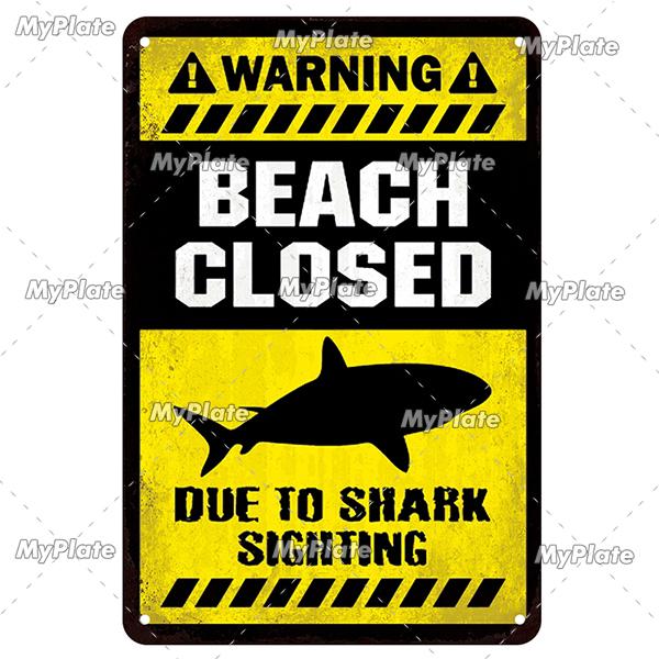 MyPlate Vintage Warning Shark Sea Beach Poster Metal Sign Plate Tin Sign Wall Crafts Decor For Home Plaque Decoration Gift