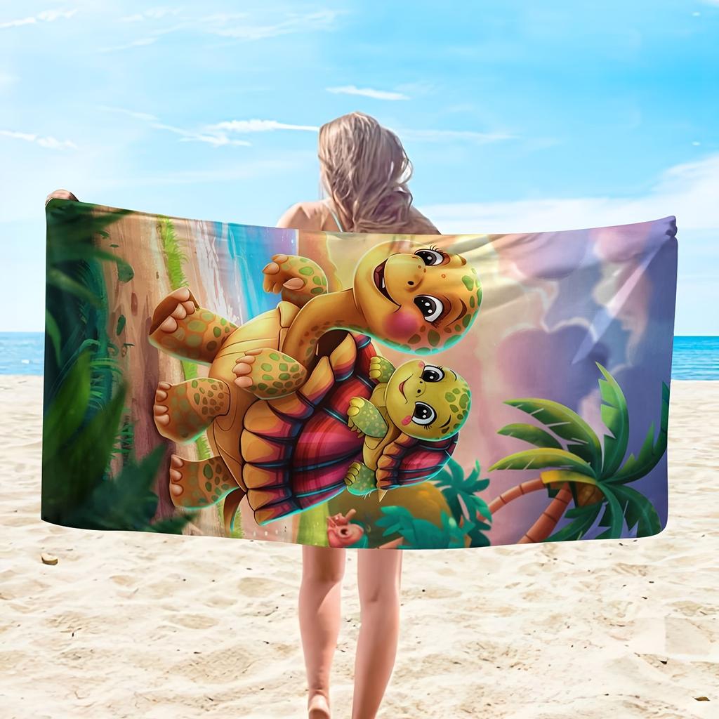 Cute Cartoon Turtle Family Beach Towel Blanket Tropical Summer Pool Mat Novelty Beach Decor Gift Resort Home Decor Print