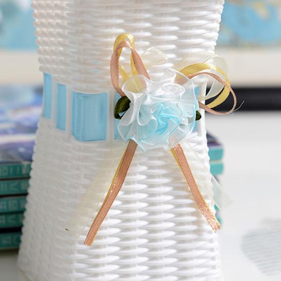 Flower Vase Unbreakable Square Opening Desktop Decoration Imitation Rattan Woven Plastic Vase for Home Couple