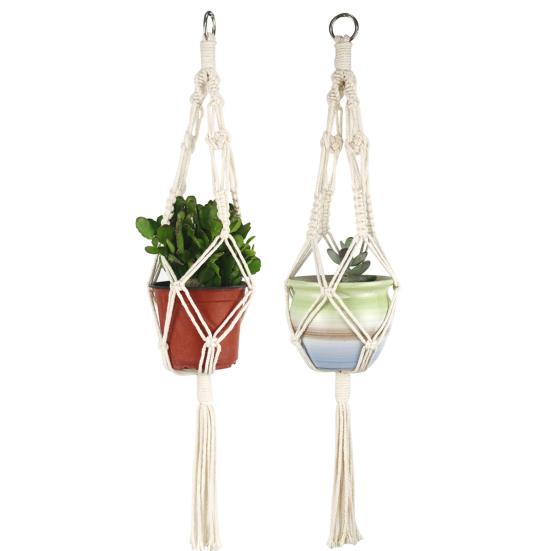 Wisząca doniczka ręcznie tkana łatwa w instalacji lina bawełniana Macrame Design wiszący kosz na rośliny Home Decor