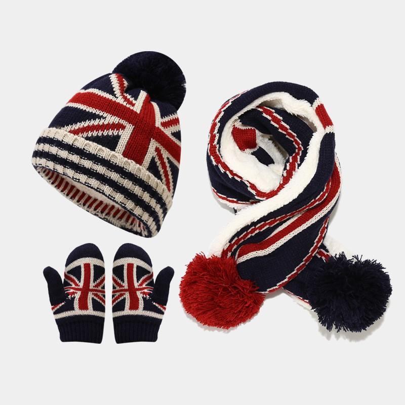 Kids Hat Scarf Glove Set 3-8 Years Old Winter Warmth Flag Thickened Cold Protection