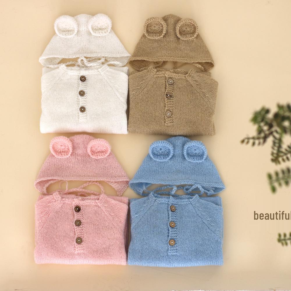 Newborn Knit Mohair Bear Romper & Hat Set