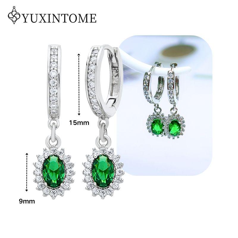 Turquoise 925 Silver Ear Needle Green Zircon vintage emerald Heart/Flower Pendant Hoop Earrings Fashion party Jewelry