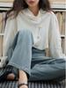 Solighter Women's Autumn 2025 Retro Lyocell Waist-Cinching Long-Sleeve Swing Collar Shirt