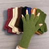Solid Color Knitted Gloves Coral Fleece Warm Gloves Cozy Half Finger Gloves  Unisex
