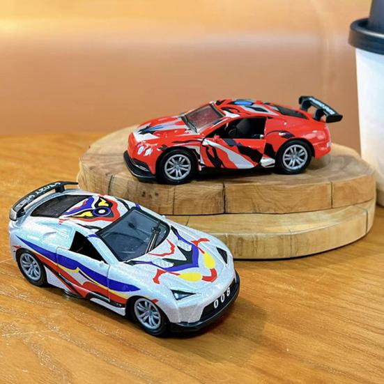 Opening Door Racing Car Keychain Kids Mini Pull-back Graffiti Sports Car Toy Key Ring