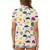 Women's Casual Short Sleeve Shirt with Print - Button Front Top with Side Slits