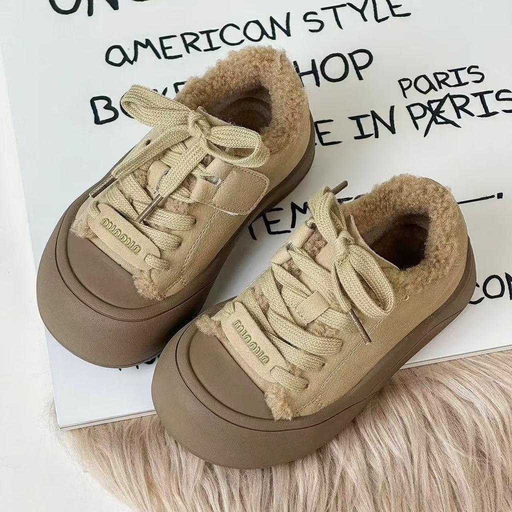 Girls Cotton Shoes 2025 Winter New Children's Warm Board Shoes Boys Retro Velvet Thickened Velcro Casual Shoes