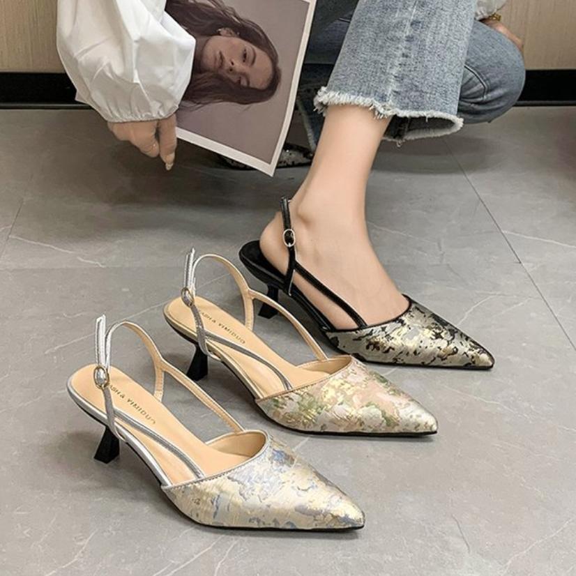 High Heel Women's luxury sandals Elegant Slingback Sandals Summer 2025 Pointed Toe Pumps Dress Shoes Women Zapatos De Mujer