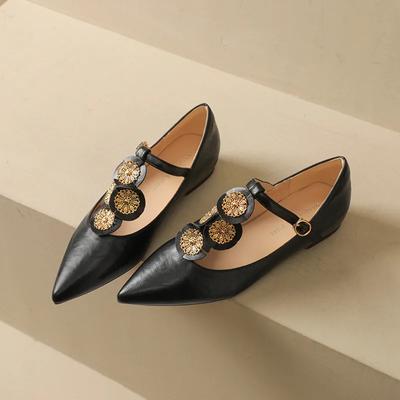 Neue Schuhe für Damen, modische Slipper aus Leder im französischen Stil, für Mädchen, spitze Zehenpartie, flache Mary-Jane-Schuhe