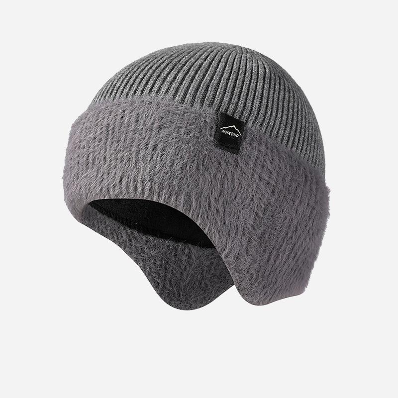 Knitted Cap Men's Winter Velvet Warm Cap Thick Cold-Resistant Riding Wool Cap