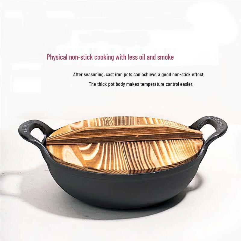 Yoshida Craftsman 38cm Cast Iron Stew & Wok with Wood Lid