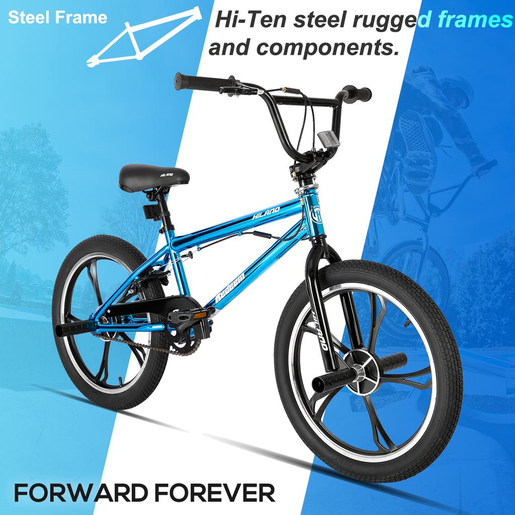 Hiland 20 Inch 3 5 Spoke Kids BMX Bike for Boys Girls Ages 5-12, 360 Degree Rotor Freestyle, 4 Pegs Single Speed Kid’s BMX