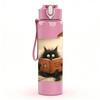 1PC Black Cat Sit On Vintage Book Bag Print 750ml Color Plastic Sports Water Bottle Leakproof Flip Straw Lid Suitable for Sports Office Home Use