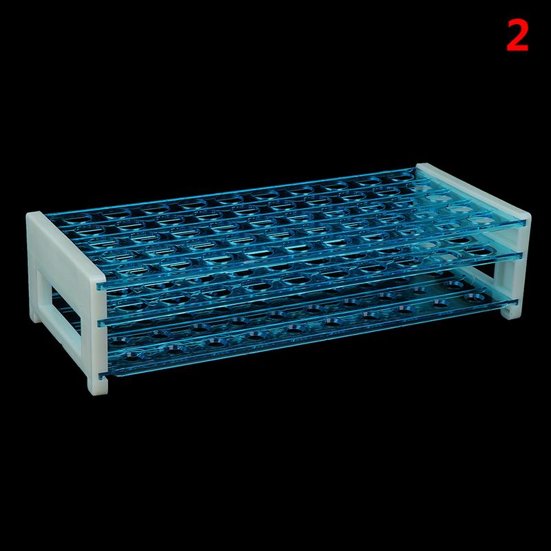 10Pcs Plastic Test Tubes Vials With Caps & Pipe Rack Holder Stand 40/50 Holes