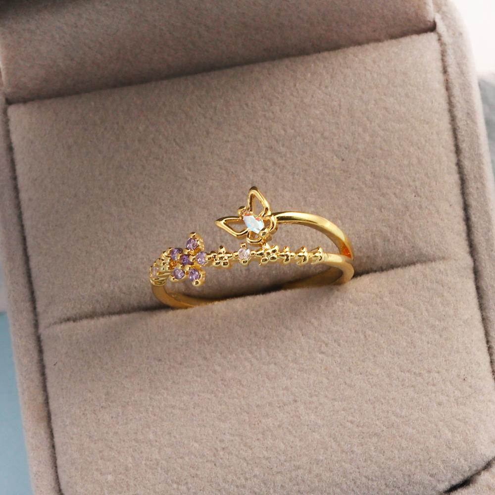New Cute Colorful Zircon Flower Ring For Women Girl Fashion Vintage Zircon Adjustable Rings Jewelry Gift