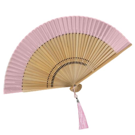 

Складной веер Танцующий веер в китайском стиле с кистями Бамбуковая ручка для резьбы Ручной веер для выступлений Опора для фотографий розовый