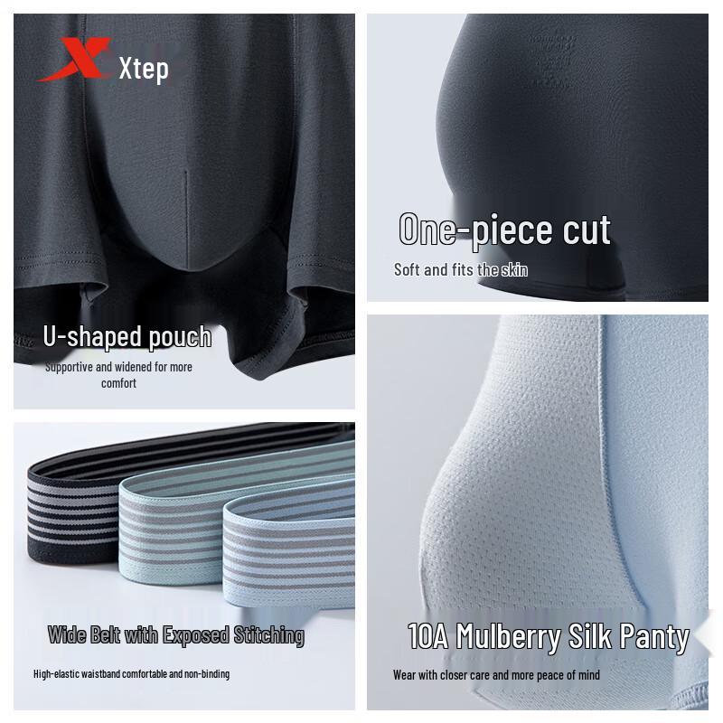 XTEP Men's 10A Antibacterial Pure Cotton Boxer Briefs 3-Pack