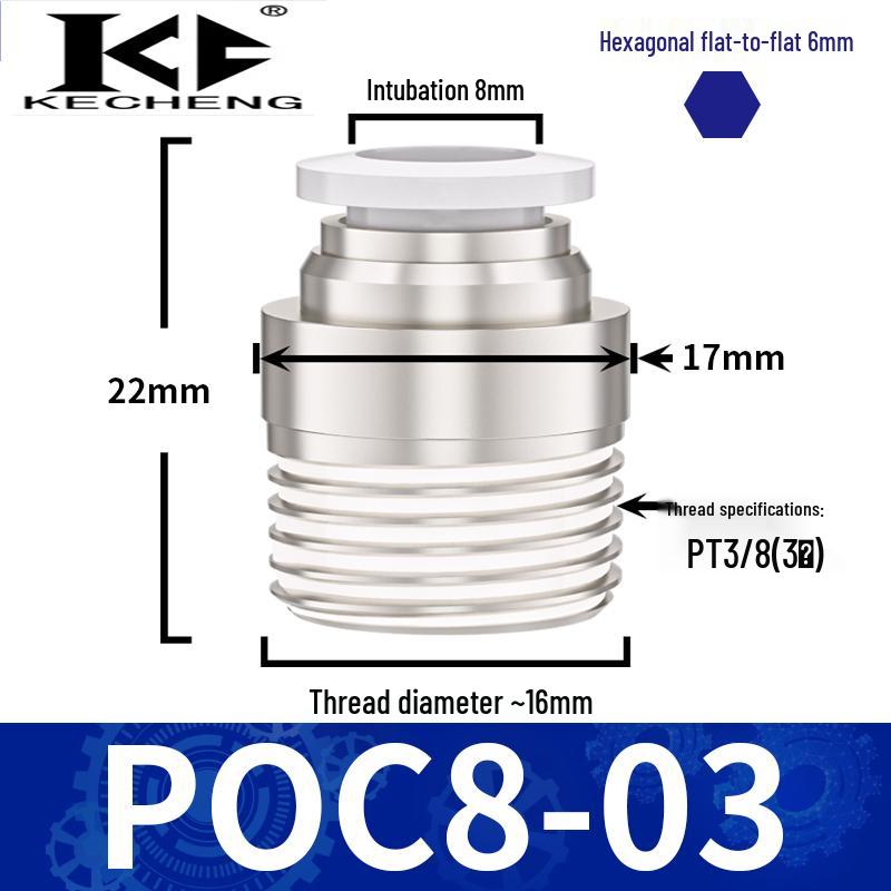 Micro Pneumatic Quick Connector with Internal Hex Thread: POC3/4/6/8-M3/M5/01/02
